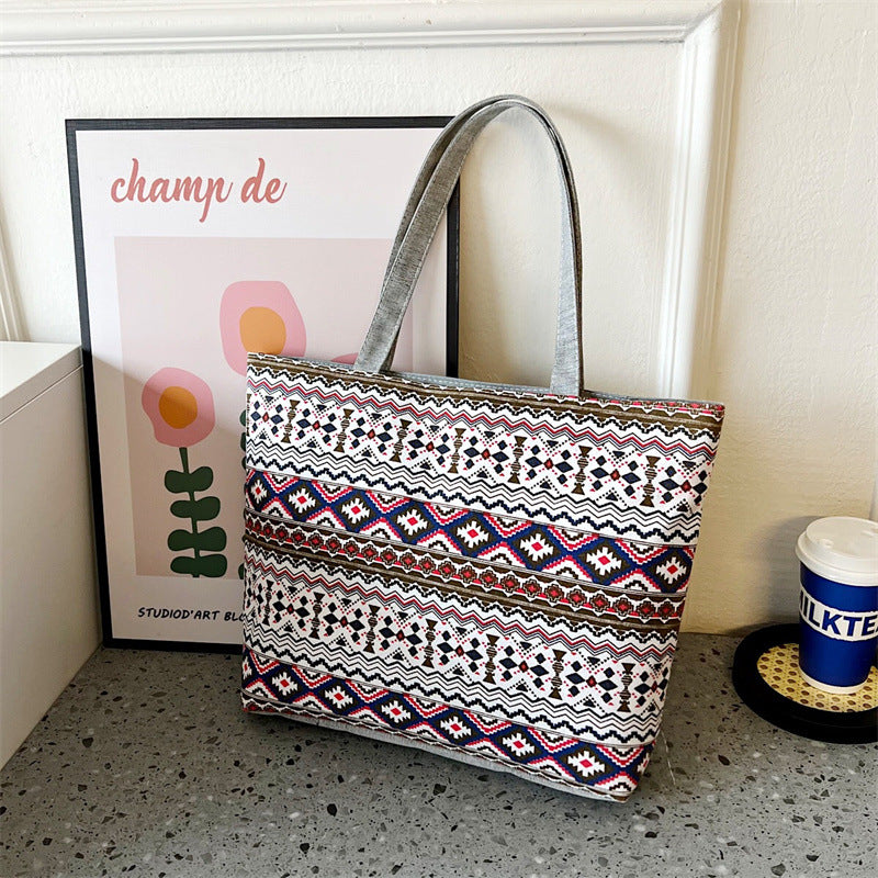 Women's Canvas Vintage Printed Big Artistic Shoulder Bags