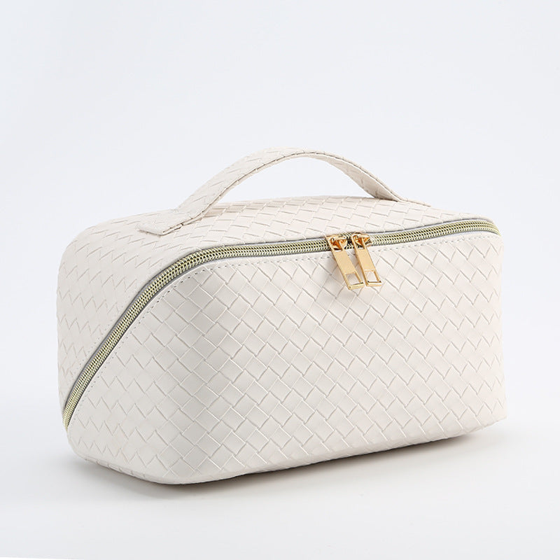 Woven Pattern Large Capacity Good-looking Portable Leather Storage Cosmetic Bags