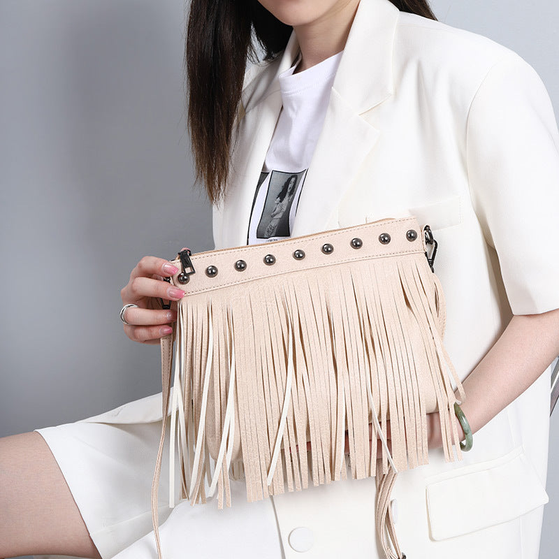 Women's Trendy Fashion Soft Leather Rivet Tassel Bags