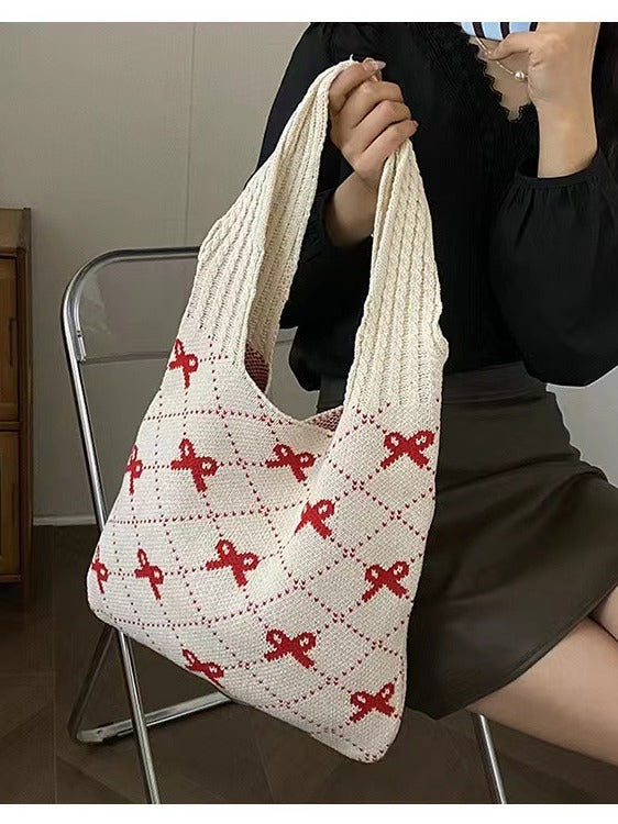 Women's Chinese Knot Knitted Bowknot Woven Shoulder Bags