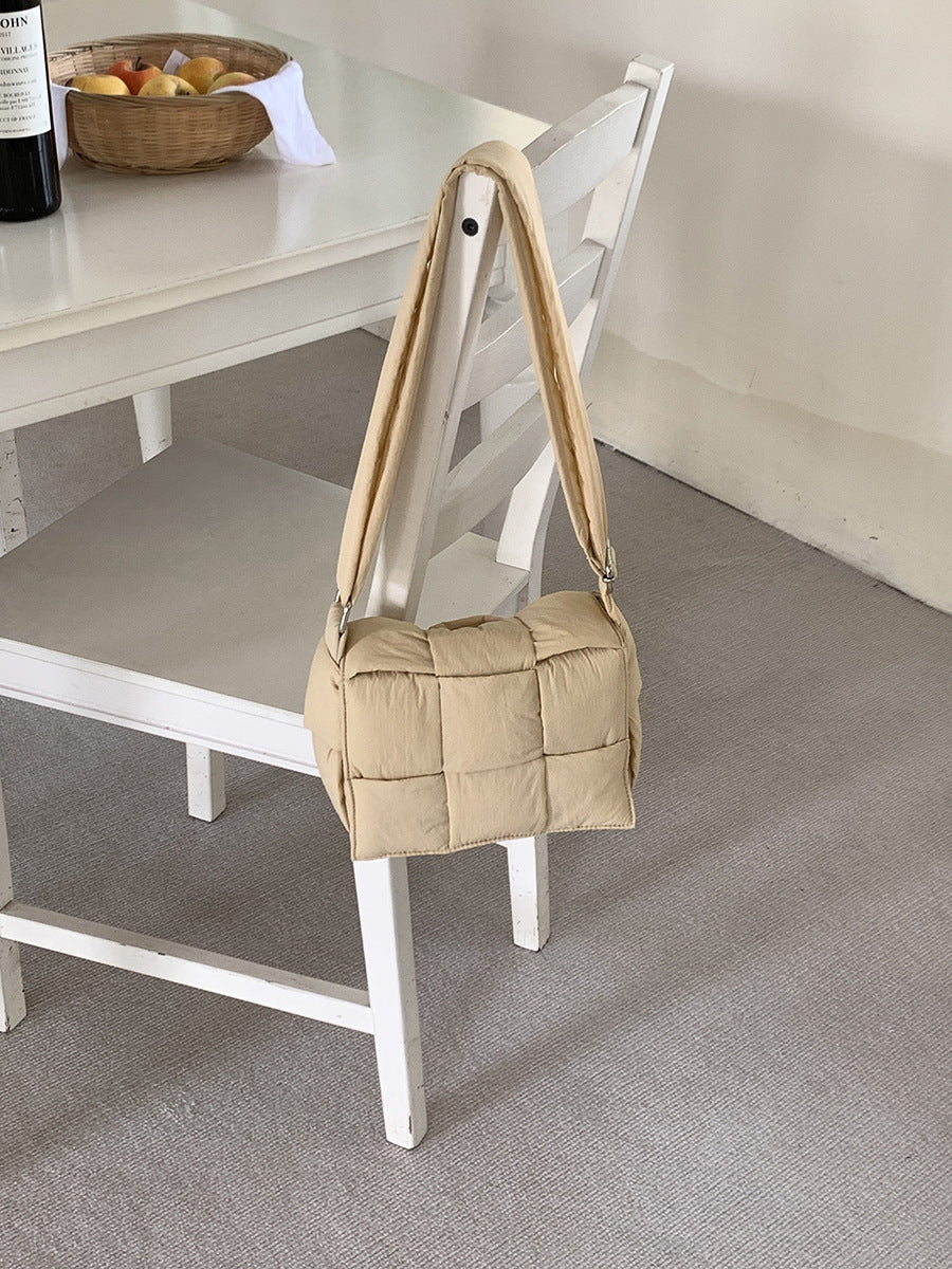 Wide Strap Woven Plaid Son Mother Flip Crossbody Bags