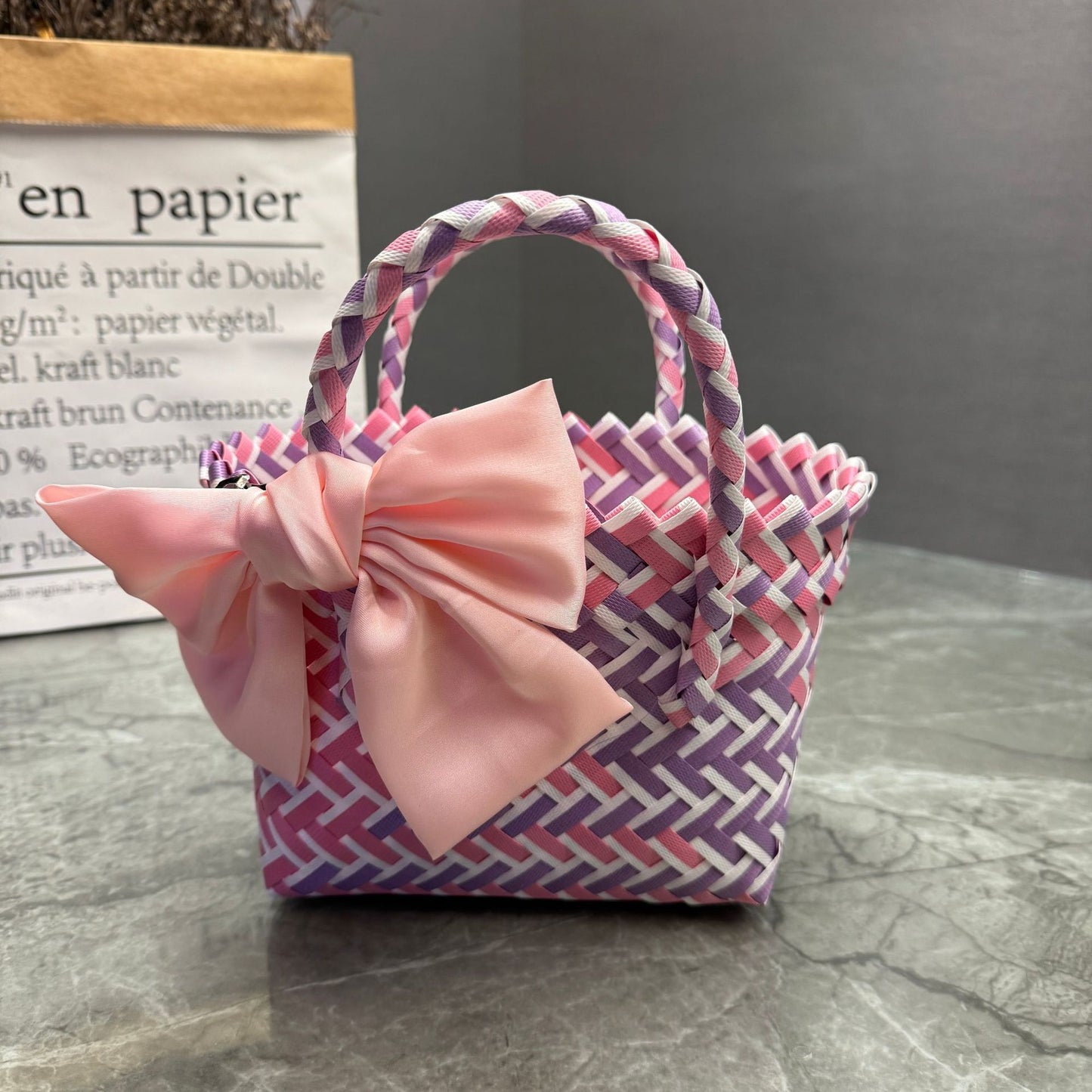 Women's Plastic Woven Knitted Basket Hand Gift Handbags