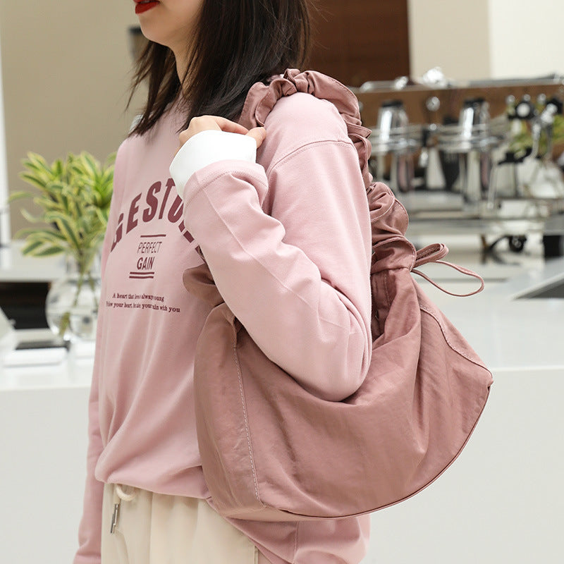 Women's Artistic Nylon Underarm Fashion Pleated Drawstring Crossbody Bags