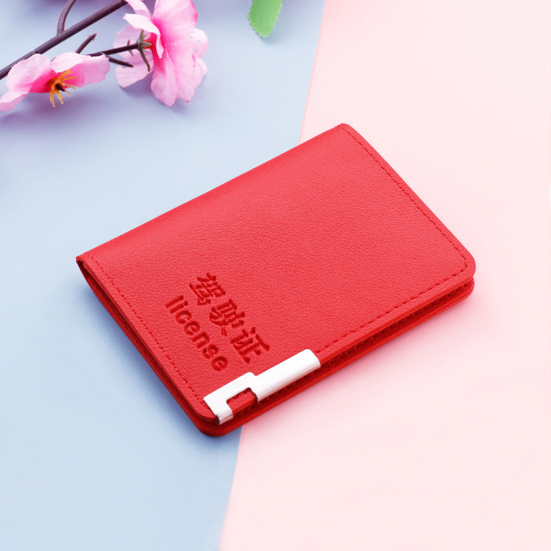 Women's Vertical Driving License Leather Protective Cover Card Holder