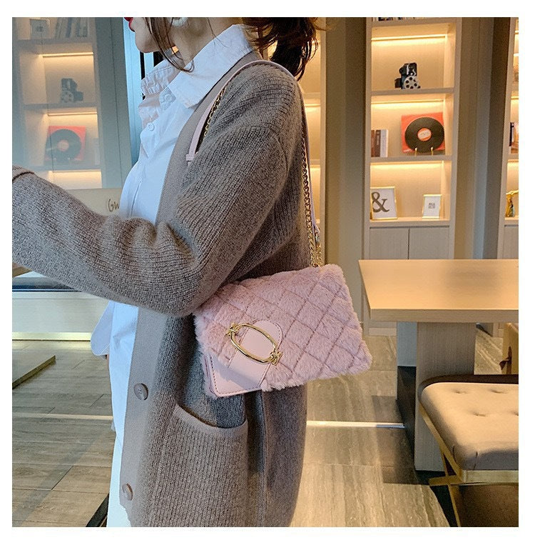 Women's Plush Versatile Chain Rhombus Classic Style Crossbody Bags