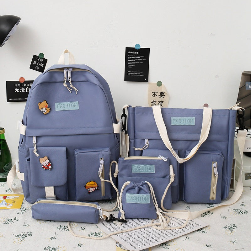 Women's College Korean Contrast Color Canvas For Junior Backpacks