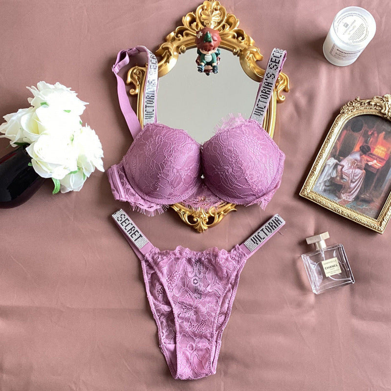 Women's Sexy Lace Rhinestone Pants Suit Underwear Bras