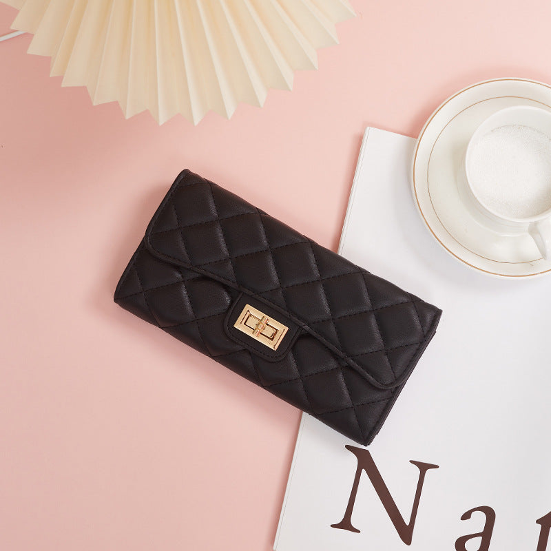 Women's Rhombus Long Leather Clutch Simple Ladies Wallets
