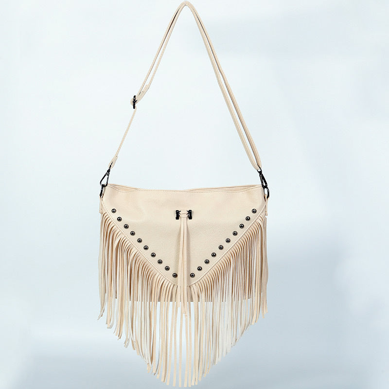 Women's Rivet Soft Leather Fashionable Tassel Big Women's Messenger Bag