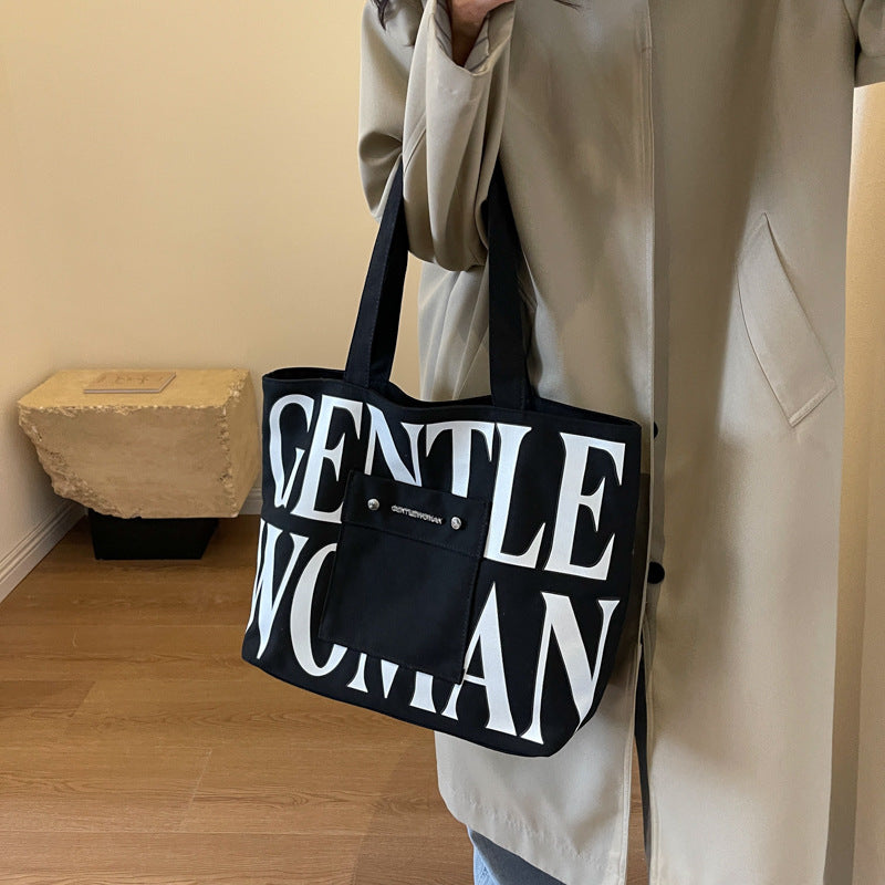 Large Capacity Letter Printing Hand-held Canvas Shoulder Bags