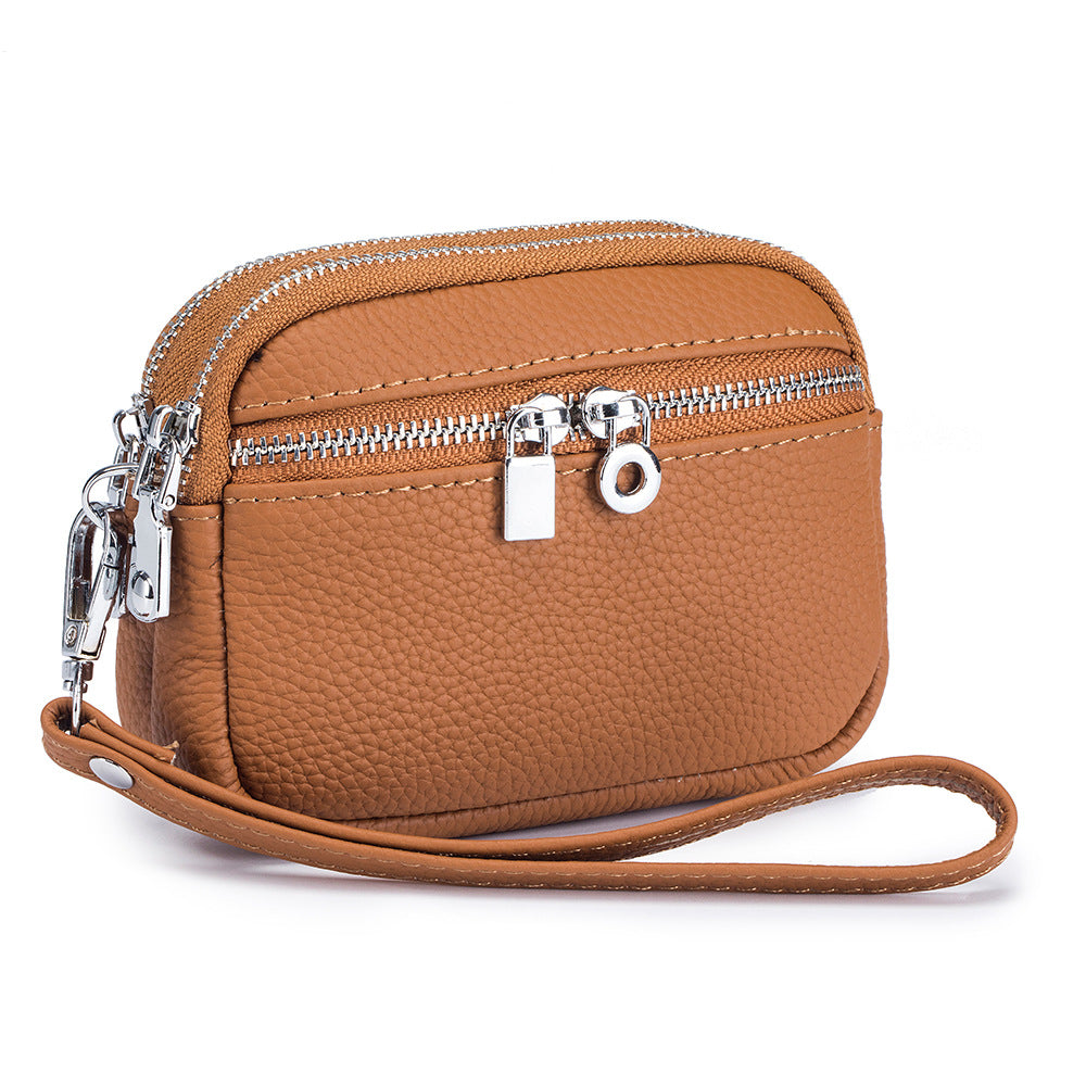 Women's Leather Large Capacity Double Zipper Hand Coin Purses