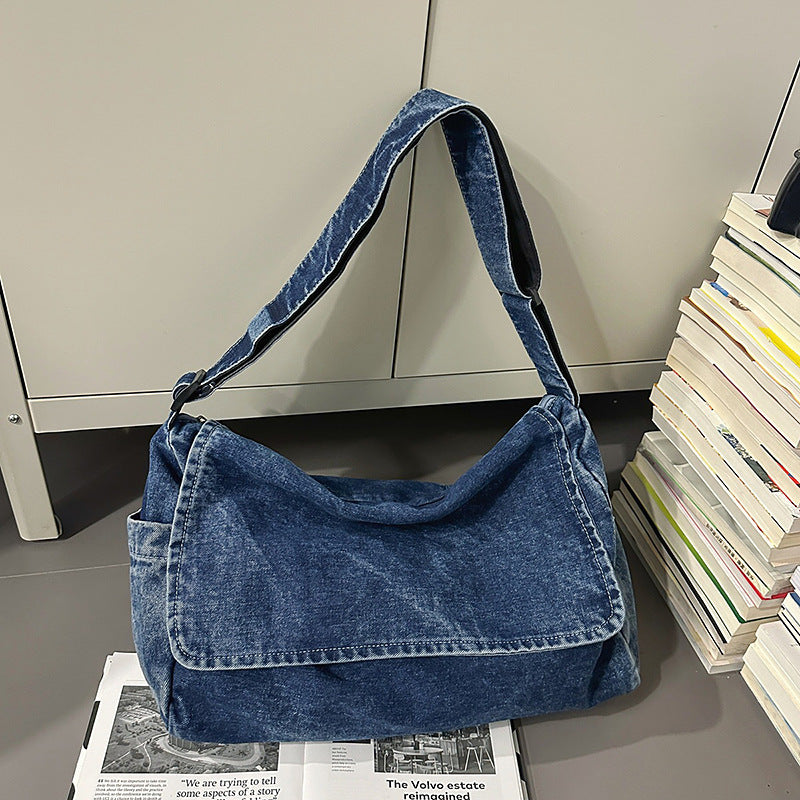 Women's Style Washed Denim Canvas Large Capacity Artistic Women's Messenger Bag