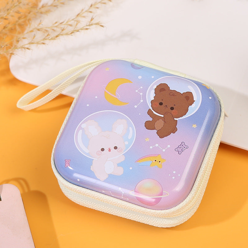 Children's Tinplate Creative Cartoon Earphone Zipper Data Cable Coin Purses