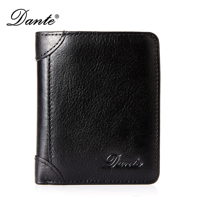 Men's Two-fold Vertical First Layer Cowhide Credit Men's Wallets
