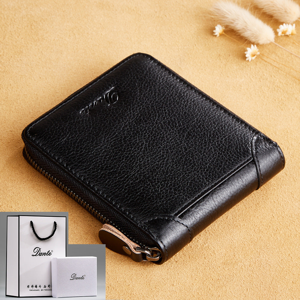 Men's Leather Short Zipper Multifunctional Large Capacity First Men's Wallets