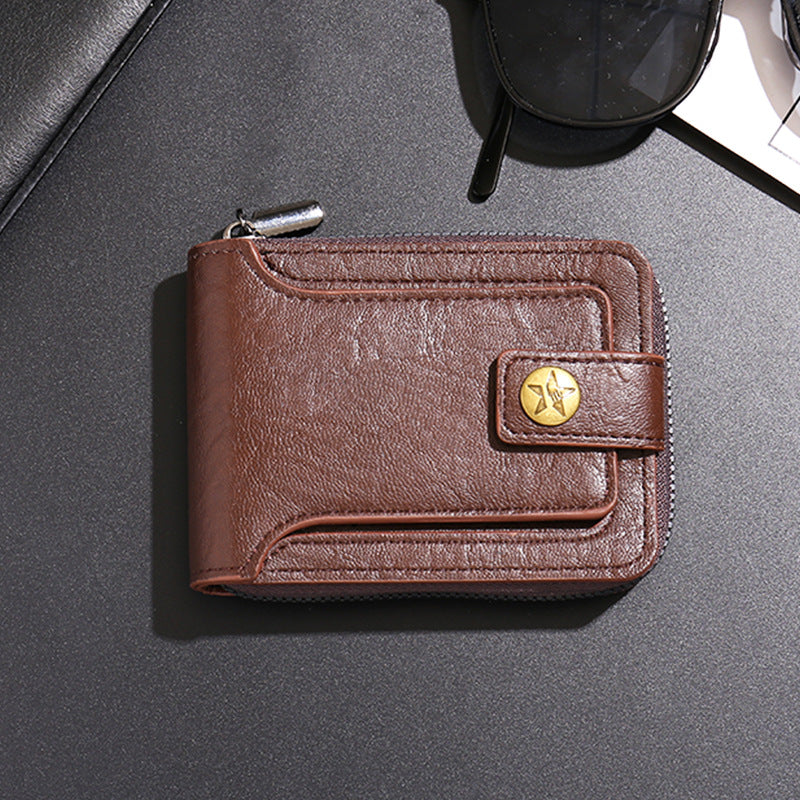 Men's Retro Short Horizontal Zipper Multifunctional Portable Coin Purses