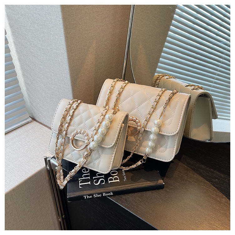 Women's Summer Mini Trendy Pearl Chain White Shoulder Bags