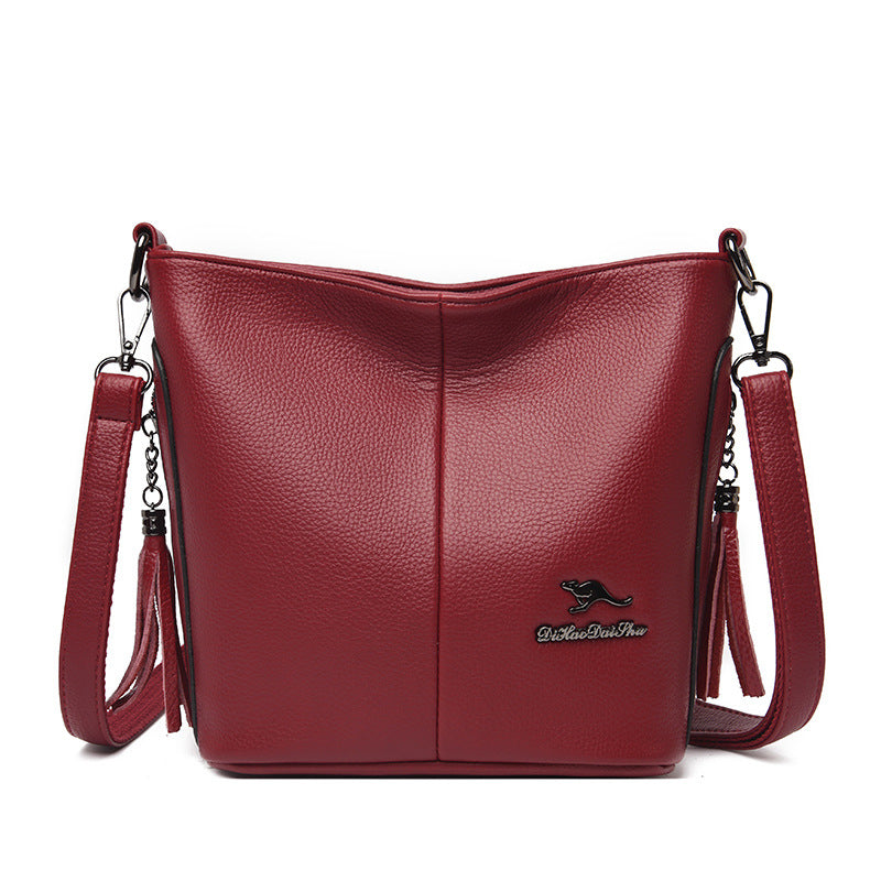 Women's Leather Large Capacity Fashion Mom Cross Bucket Bags