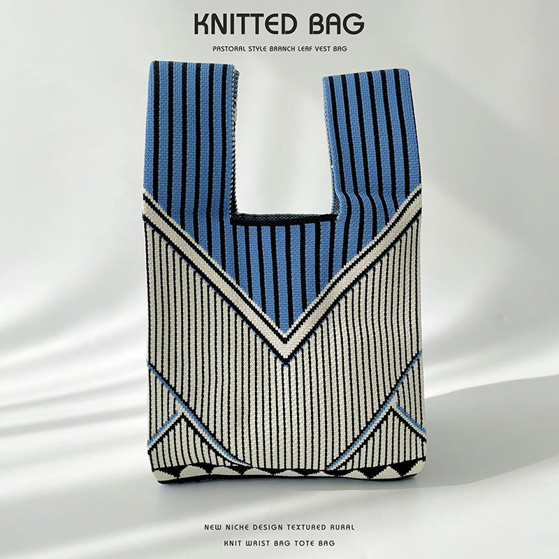 Korean Niche Design Simple Striped Knitted Shoulder Bags