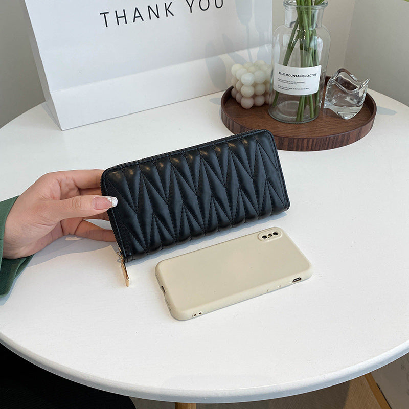 Women's Long Embroidery Thread Mobile Solid Color Ladies Wallets