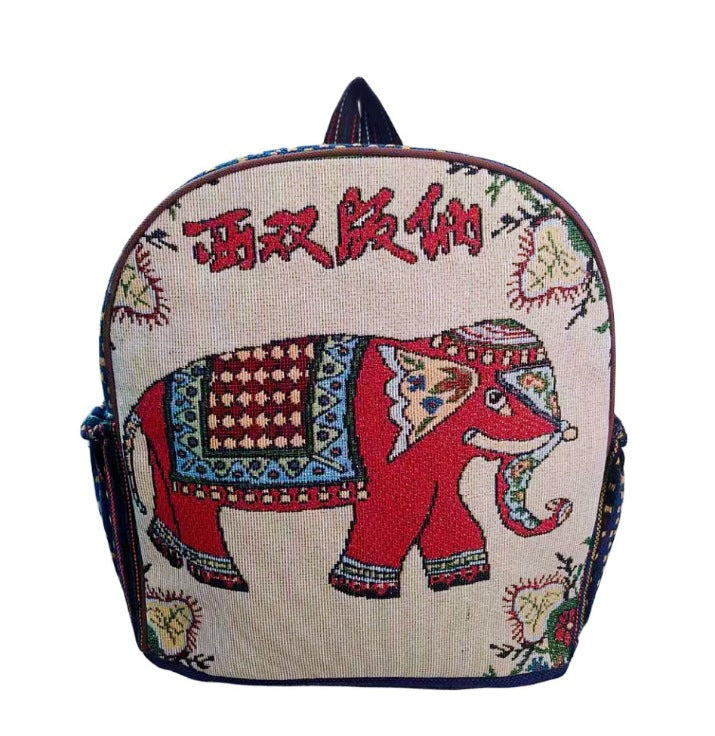Style Gold Silk Embroidered Elephant National Backpacks