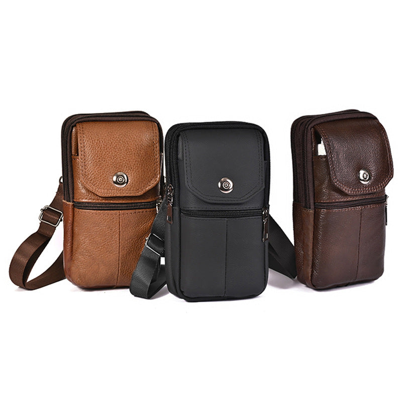 Men's Cowhide Multifunctional Mobile Portable Fashion Leather Men's Waist Packs