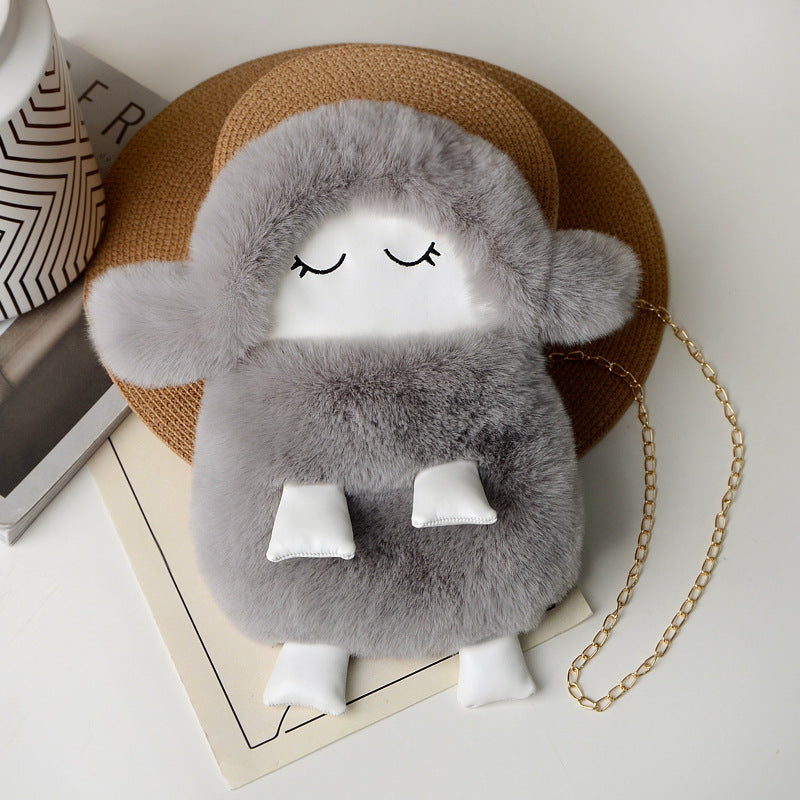 Women's Cute Lamb Fashion Furry Mobile Shoulder Bags