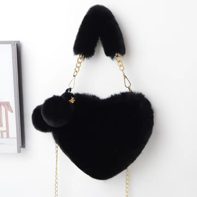 Women's Winter Versatile Korean Style Heart Shape Ball Handbags