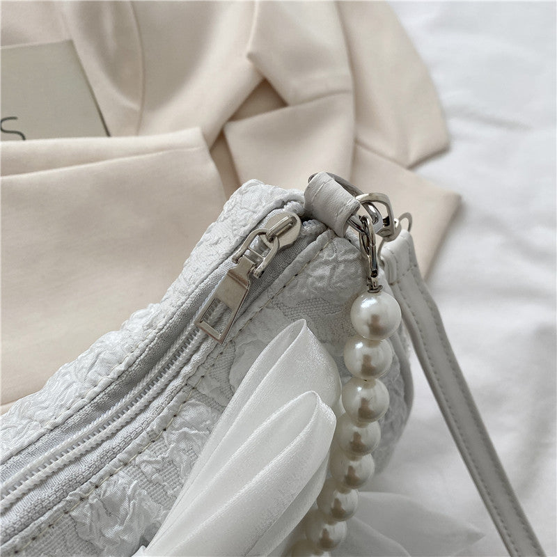 Women's Sweet Maiden Pearl Bow Fashionable Korean Shoulder Bags