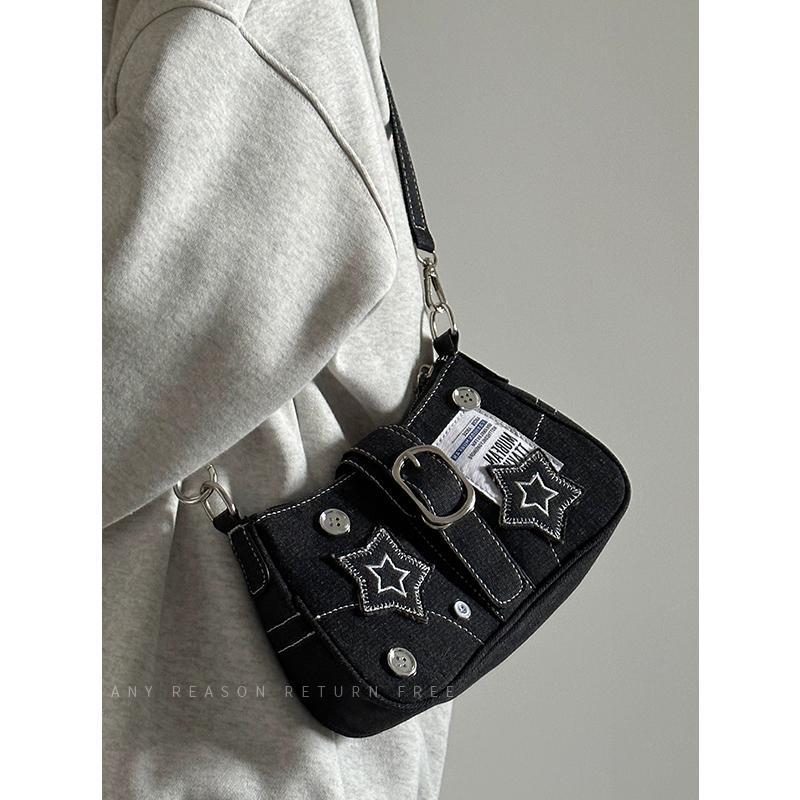 Women's Denim Underarm Vintage Button Portable Chain Shoulder Bags