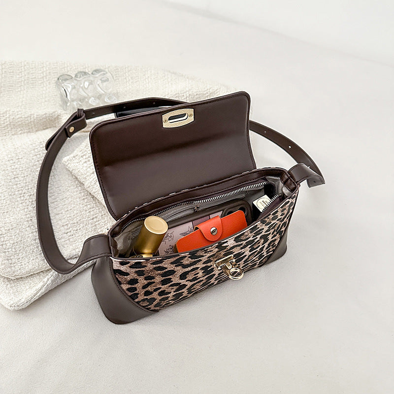 Women's Leopard Print American Style High-grade Stitching Crossbody Bags