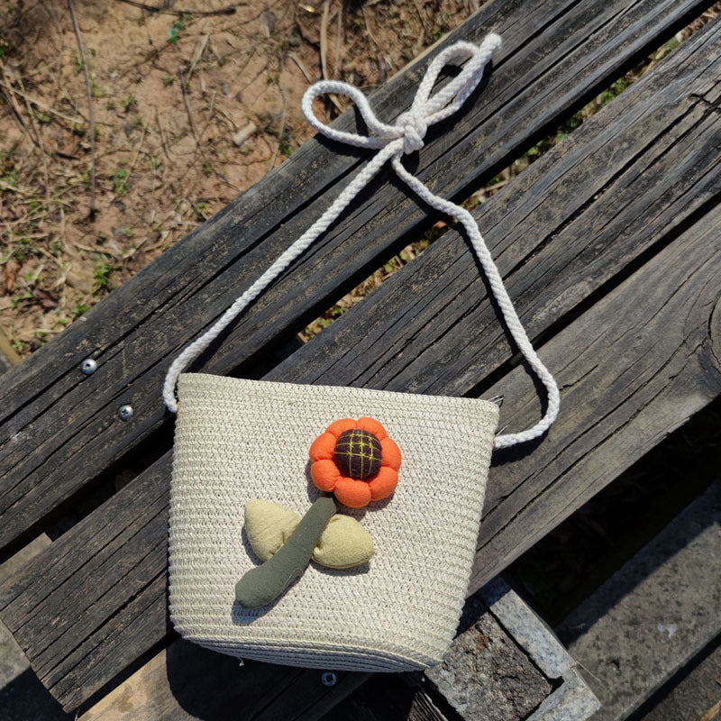 Children's Summer Weaving Straw Cute Mobile Western Phone Bags
