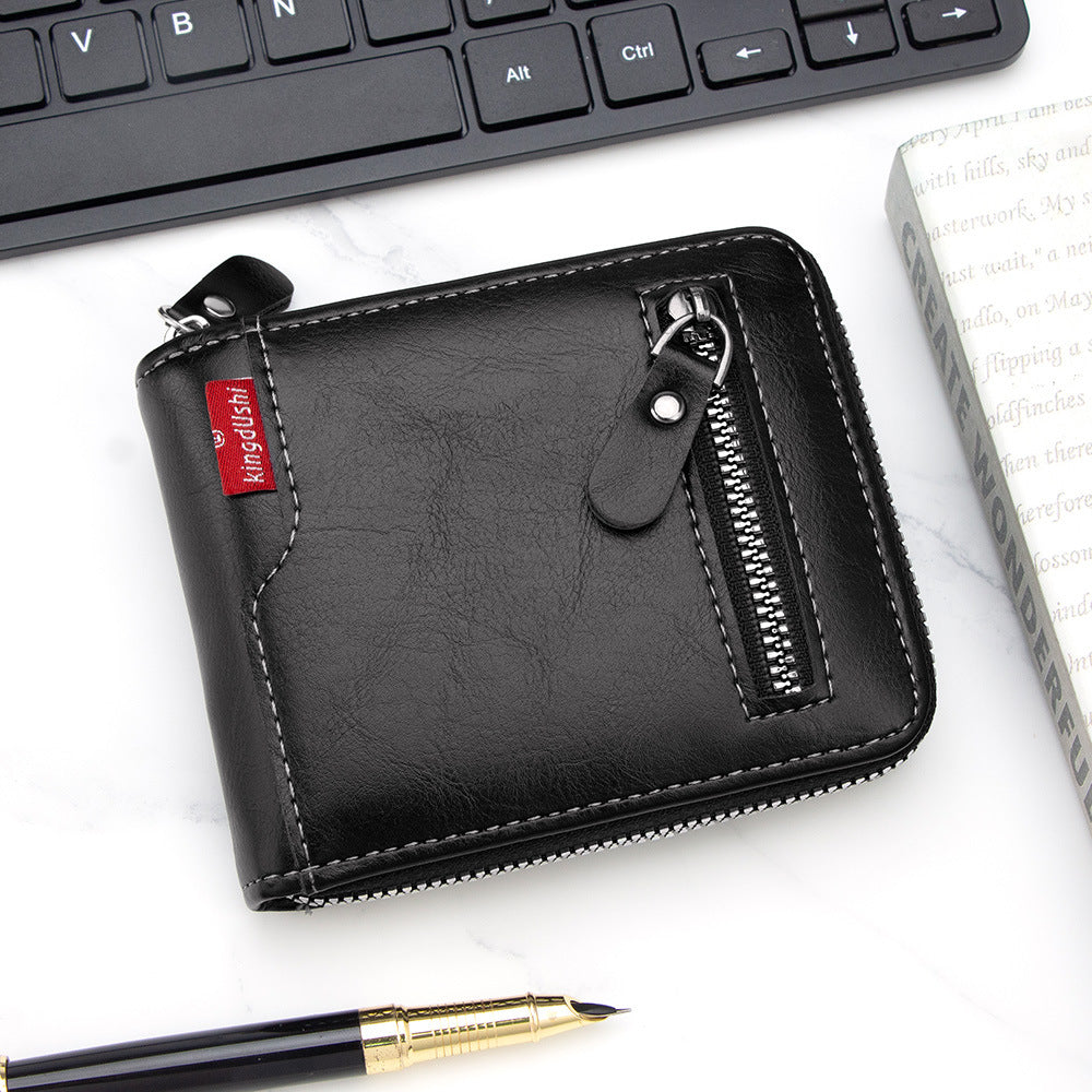 Men's Short Chain Multiple Slots Large Capacity Zipper Men's Wallet