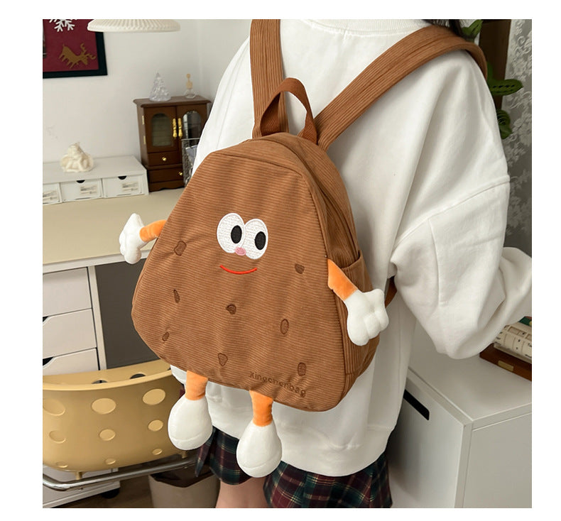 Women's Cute Cookies Ugly Corduroy Niche Cartoon Backpacks