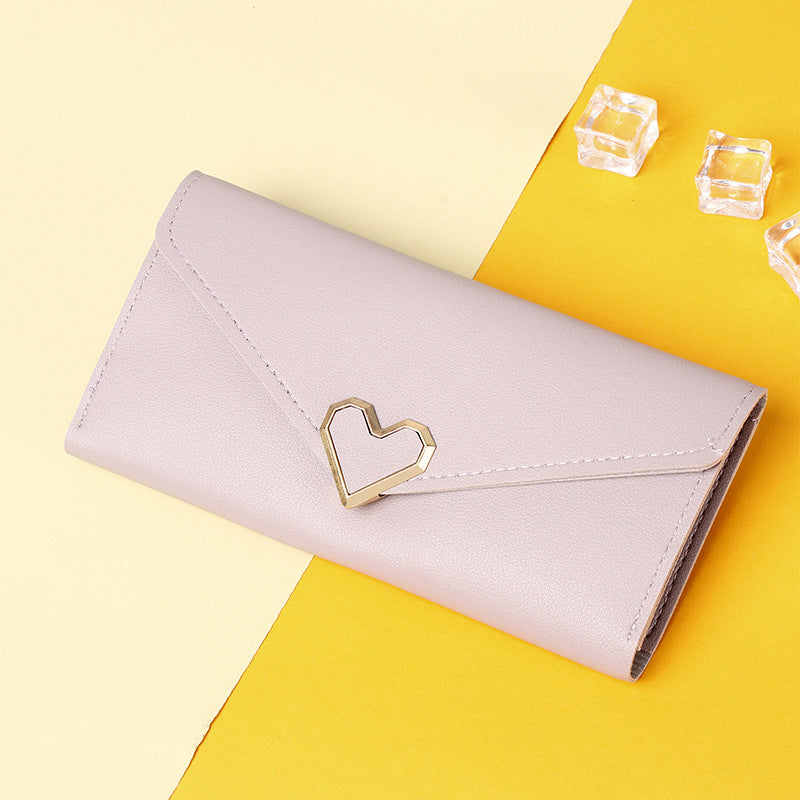 Women's Long Heart-shaped Three-fold Female Clutch Ladies Wallets