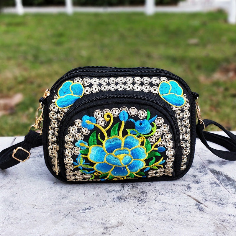 Embroidered Double Sided Embroidery Canvas Mobile Crossbody Bags