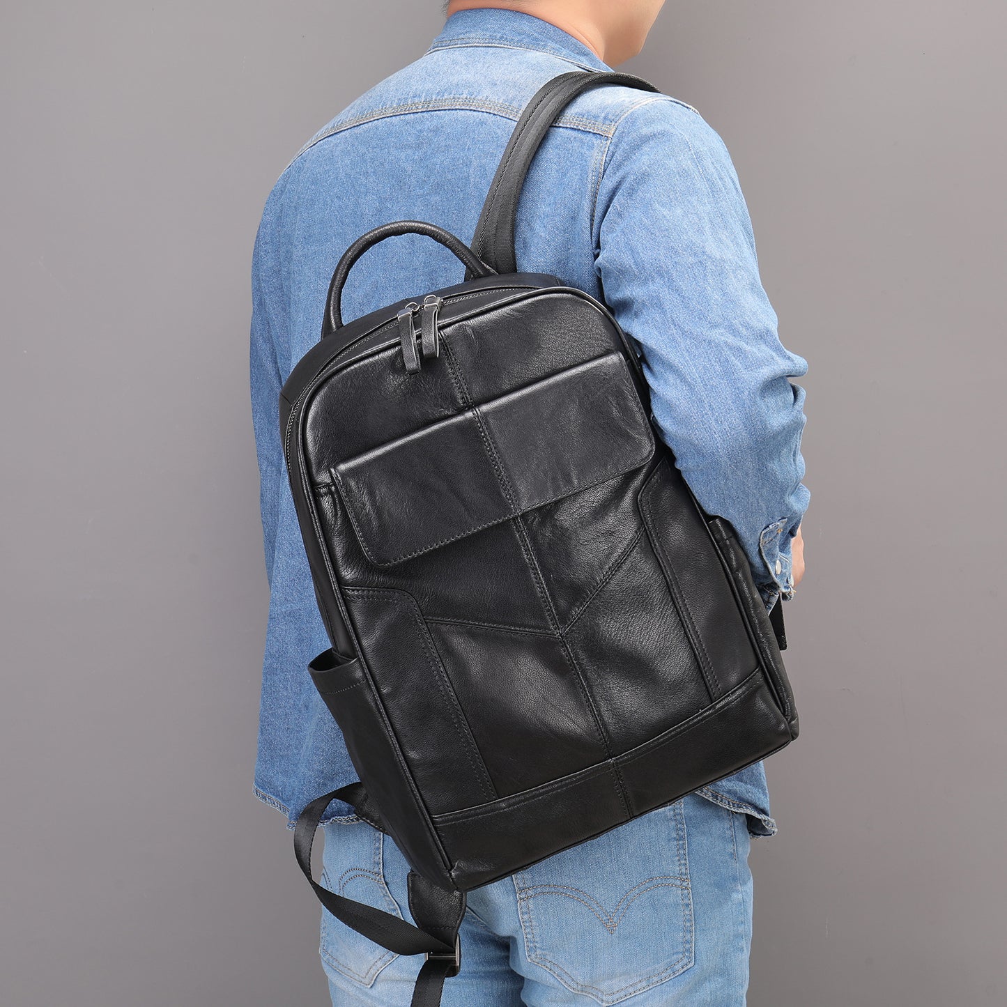 Men's Leather Computer Color Vegetable Tanned First Backpacks