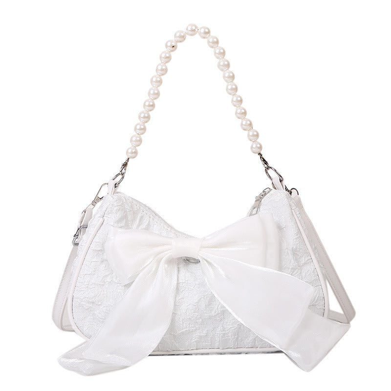 Women's Sweet Maiden Pearl Bow Fashionable Korean Shoulder Bags