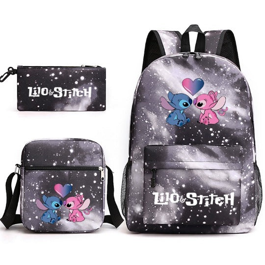 Star Stitch Pencil Black Three-piece Set Backpacks