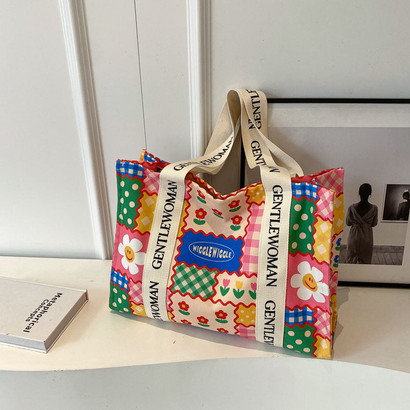 Women's Canvas Large Capacity Letter Fashion Shoulder Bags