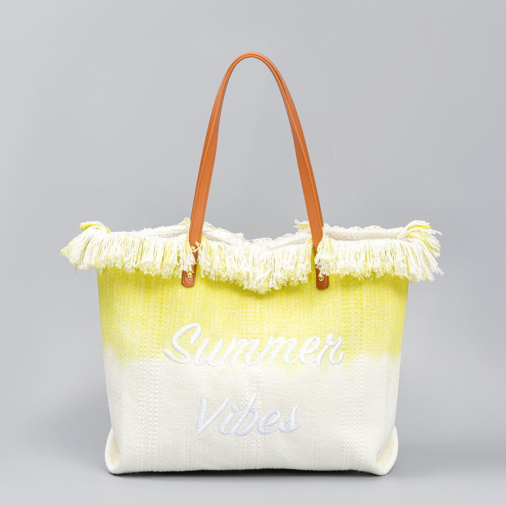 Embroidered Tassel Canvas Magnetic Snap Commuter Shoulder Bags