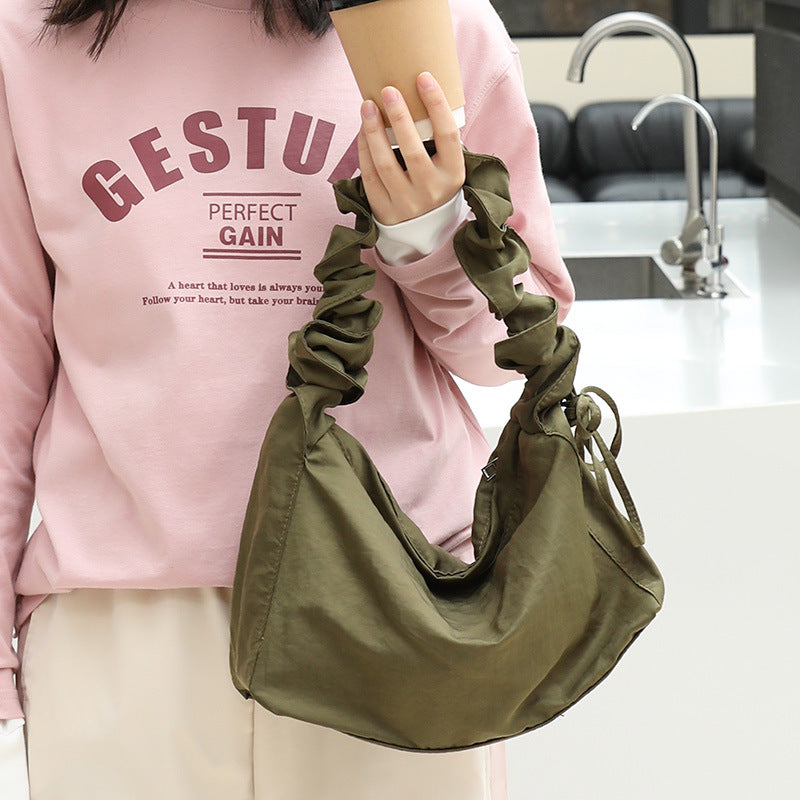 Women's Artistic Nylon Underarm Fashion Pleated Drawstring Crossbody Bags