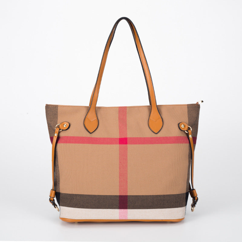 Women's Simple Canvas Check Pattern Shopping Shoulder Bags