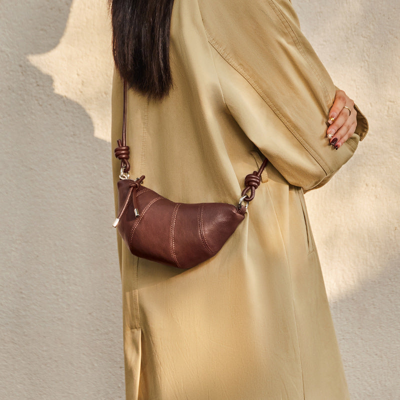 Women's Niche Vegetable Tanned Croissant Fashion Genuine Shoulder Bags