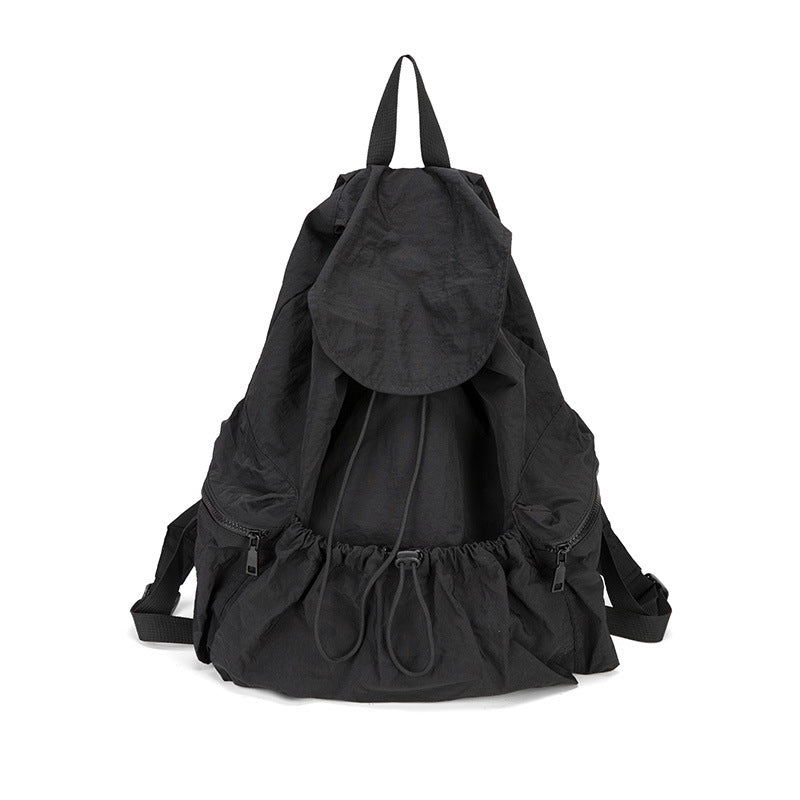 Women's Fashionable Pleated Drawstring Nylon Niche Trendy Large Backpacks