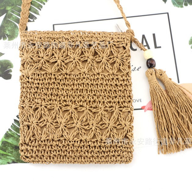 Style Weaving Hollow One Tassel Beach Crossbody Bags
