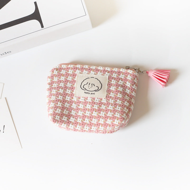 Women's Winter Plaid Portable Korean Cute Storage Coin Purses