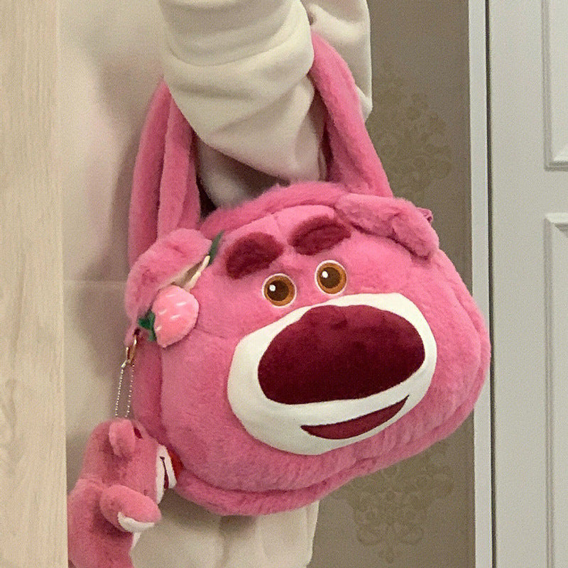 Women's Cute Strawberry Victory Bear Fashion Plush Crossbody Bags