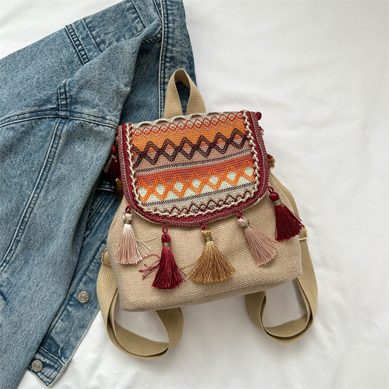 Women's Ethnic Style Large Capacity Tassel Female Backpacks