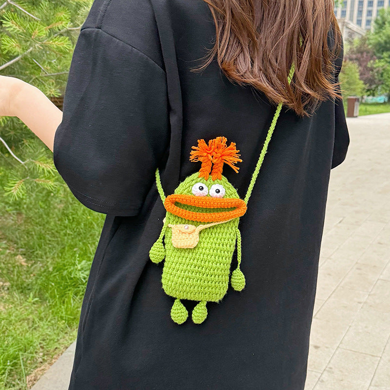Women's Finished Sausage Mouth Mobile Wool Knitted Shoulder Bags